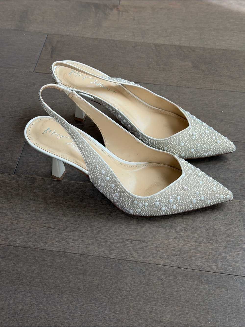 Betsey Johnson Ivory Beaded Slingback Heels